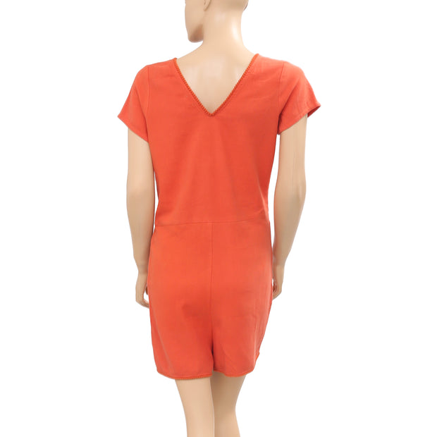 Victor B Lace Solid Orange Romper Dress M