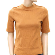 Maeve Anthropologie Mock Neck Ribbed Cropped Blouse Top
