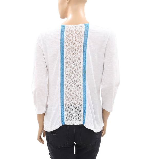 Anthropologie Embellished White Blouse Top  M