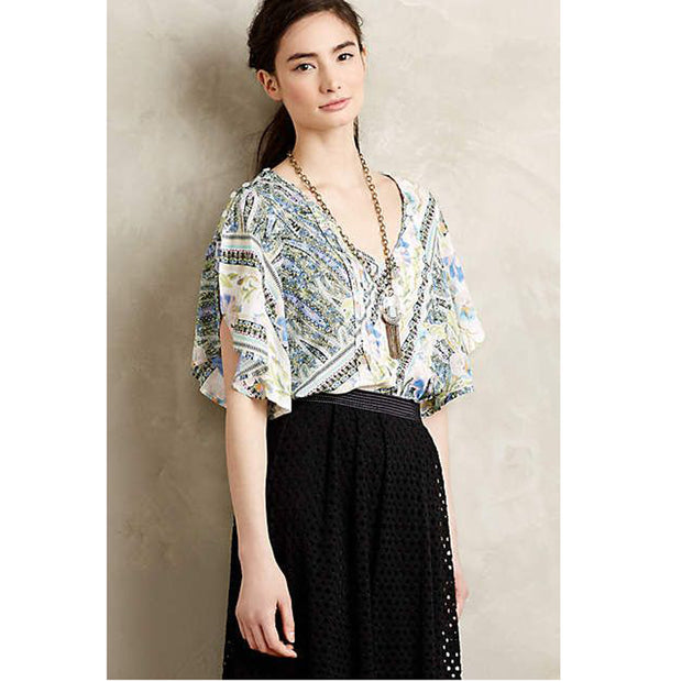 Maeve Anthropologie 飘逸玛雅印花衬衫上衣 S
