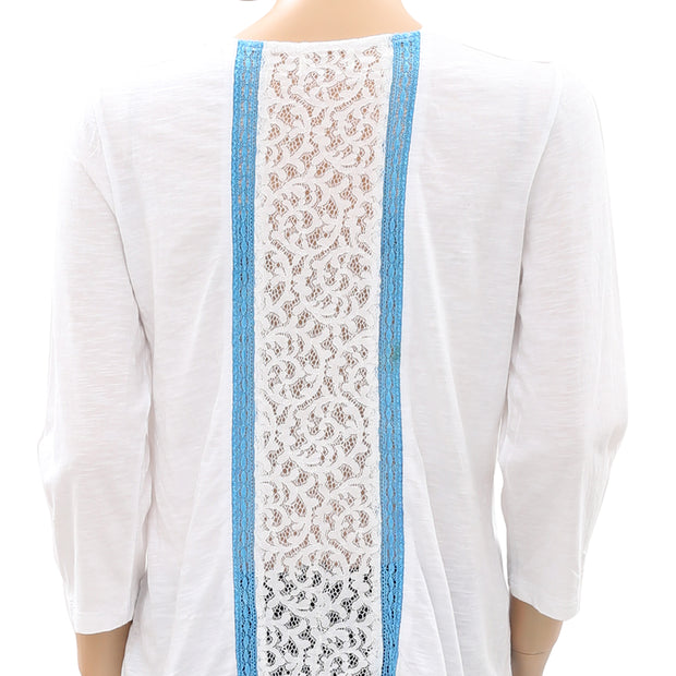 Anthropologie Embellished White Blouse Top  M