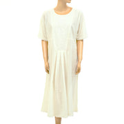 Sezane Floral Embroidered Ivory Midi Dress M