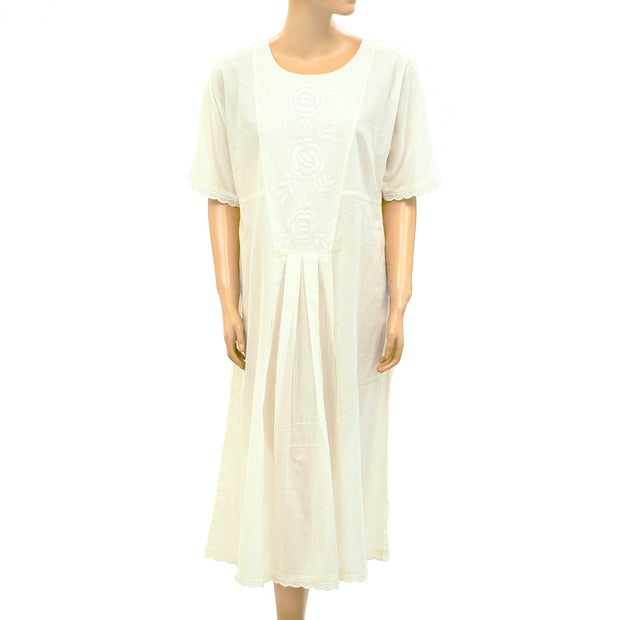 Sezane Floral Embroidered Ivory Midi Dress M