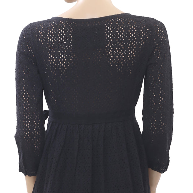 Odd Molly Anthropologie Eyelet Embroidered Wrap Mini Dress XS