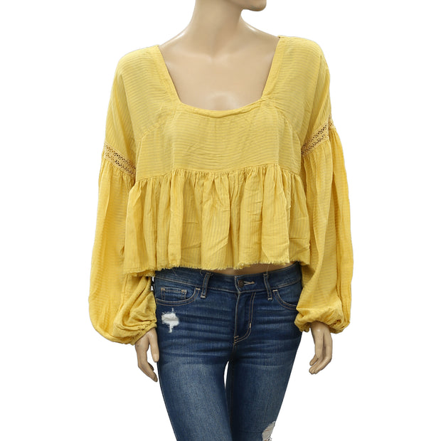 Urban Outfitters Striped Lace Peplum Blouse Top