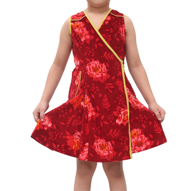 Bonpoint Kids Girl Velvet Red Wrap Mini Dress 10 Years