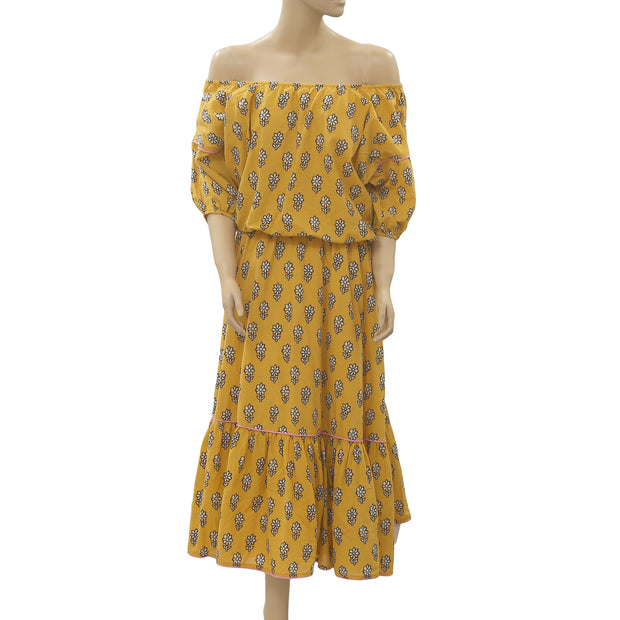 Rhode Resort Frida Off The Shoulder Yellow Midi Dress
