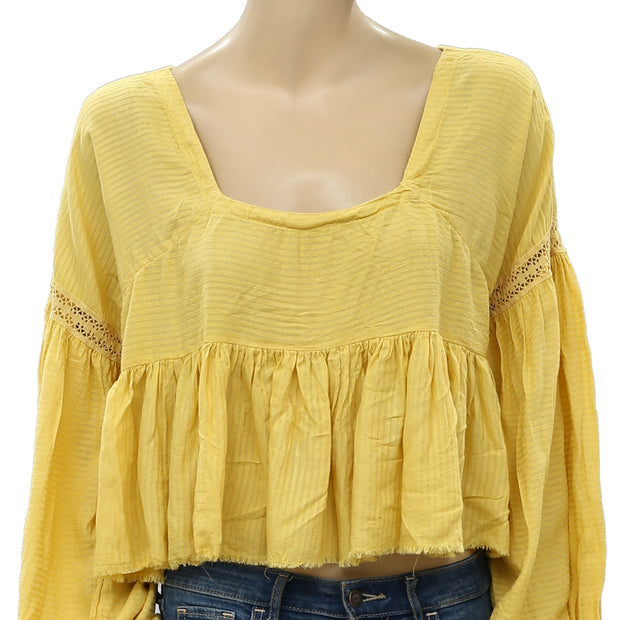 Urban Outfitters Striped Lace Peplum Blouse Top