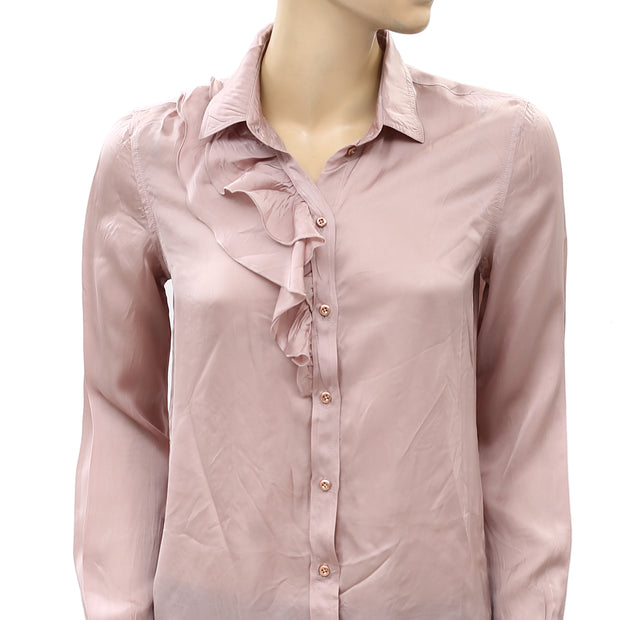 Diesel Solid Ruffle Taupe Shirt Tunic Top