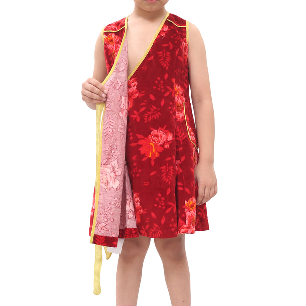 Bonpoint Kids Girl Velvet Red Wrap Mini Dress 10 Years