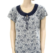 Lucky Brand Paisley Printed Crochet Lace Tunic Top M