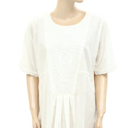 Sezane Floral Embroidered Ivory Midi Dress M