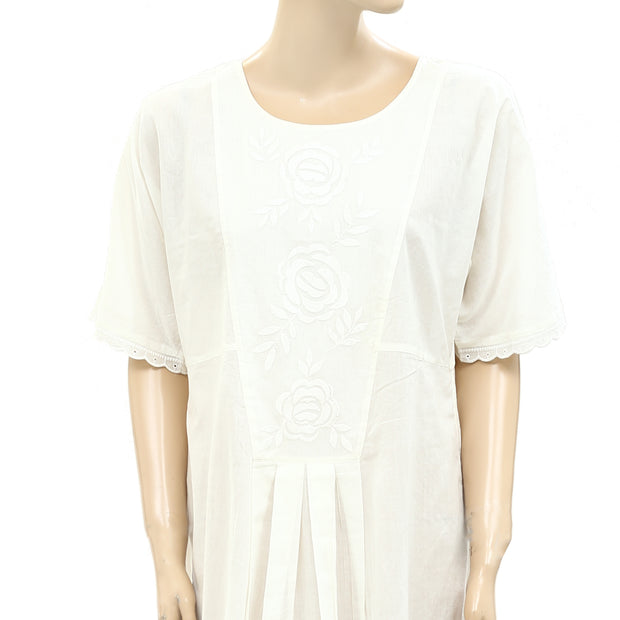 Sezane Floral Embroidered Ivory Midi Dress M