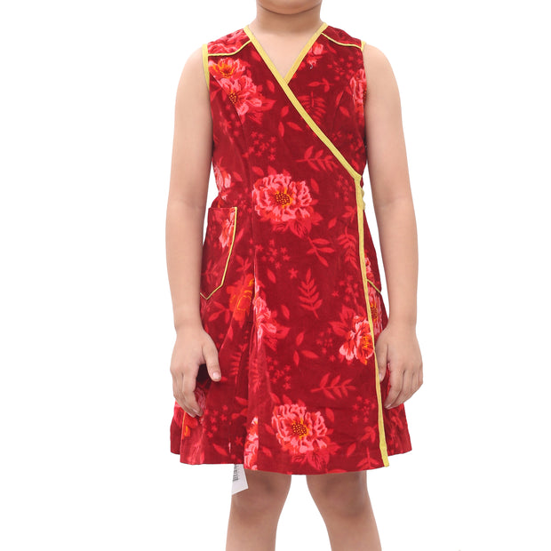 Bonpoint Kids Girl Velvet Red Wrap Mini Dress 10 Years