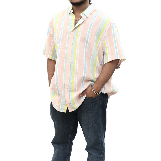 Asos Design Men's Pastel Stripe Linen Shirt 3XL