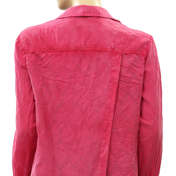 Maeve Anthropologie Hot Pink Buttondown Shirt Tunic Top