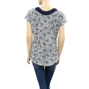 Lucky Brand Paisley Printed Crochet Lace Tunic Top M