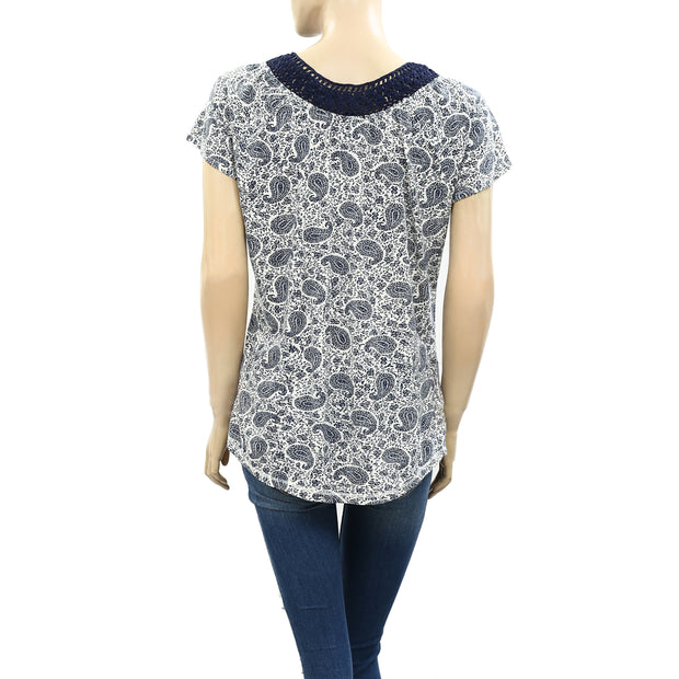 Lucky Brand Paisley Printed Crochet Lace Tunic Top M