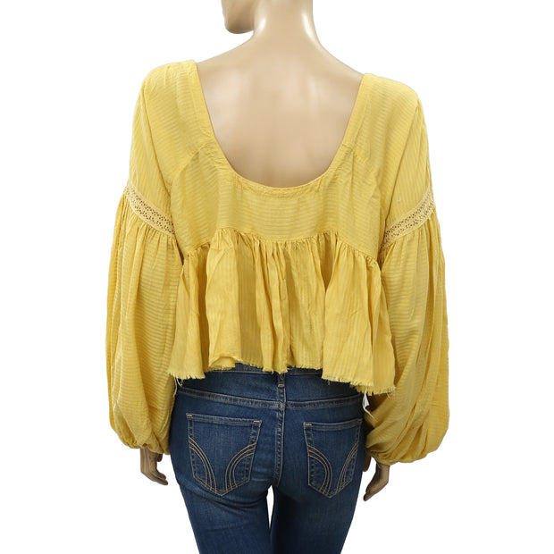 Urban Outfitters Striped Lace Peplum Blouse Top