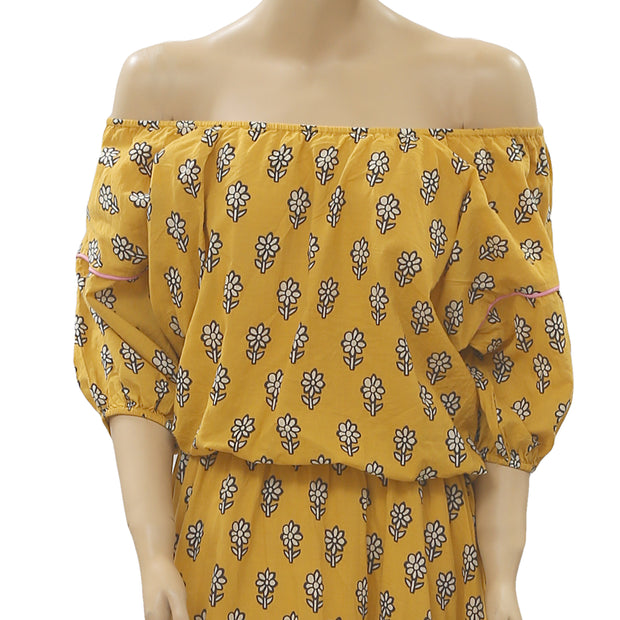 Rhode Resort Frida Off The Shoulder Yellow Midi Dress