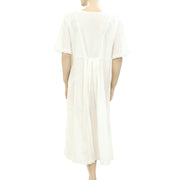 Sezane Floral Embroidered Ivory Midi Dress M