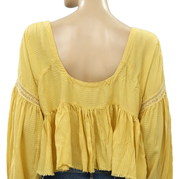 Urban Outfitters Striped Lace Peplum Blouse Top