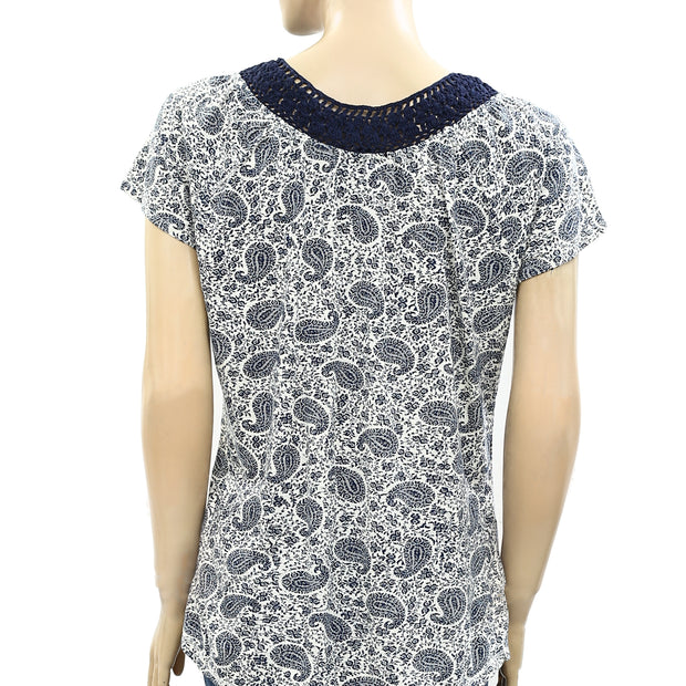 Lucky Brand Paisley Printed Crochet Lace Tunic Top M