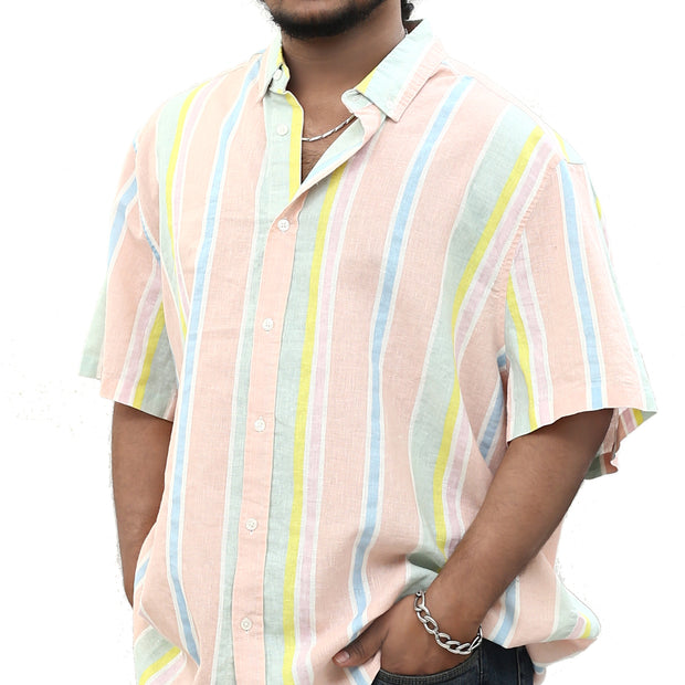 Asos Design Men's Pastel Stripe Linen Shirt 3XL