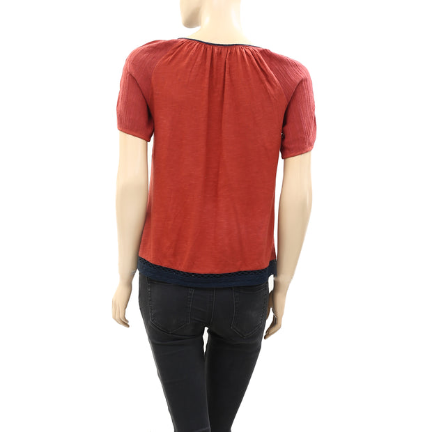Lucky Brand 刺绣铁锈衬衫上衣 XS
