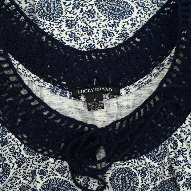 Lucky Brand Paisley Printed Crochet Lace Tunic Top M
