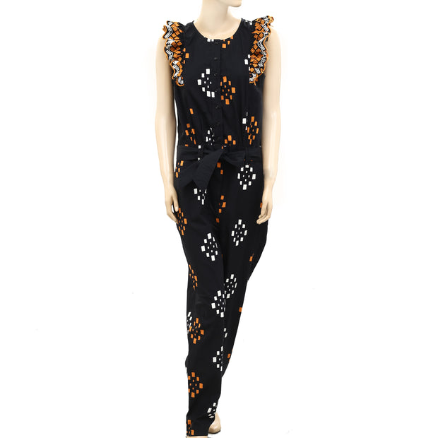 Sezane Embroidered Printed Jumpsuit Dress L-42