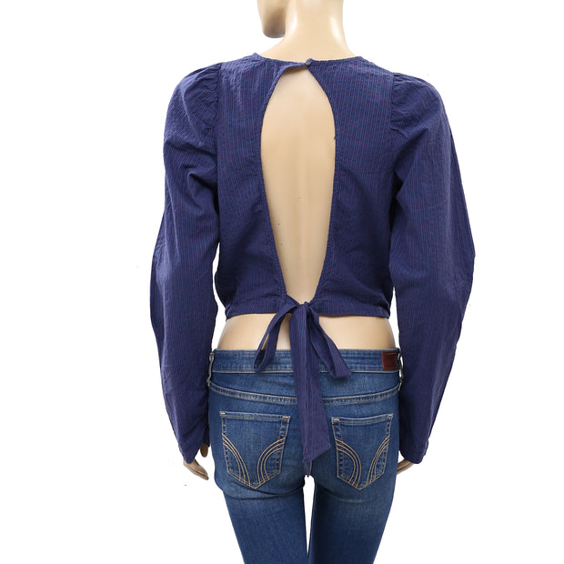 Free People Tie Back Poplin Blouse Top L