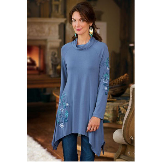 Soft Surroundings Amelia Floral Embroidered Turtle Top S