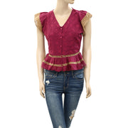 Mes Demoiselles Eyelet Embroidered Blouse Top S-36