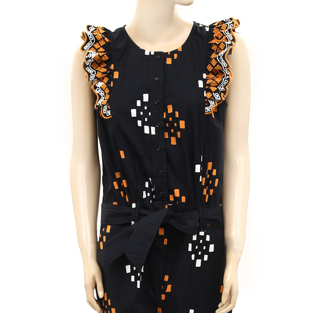 Sezane Embroidered Printed Jumpsuit Dress L-42