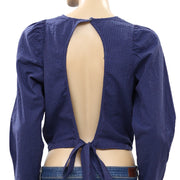 Free People Tie Back Poplin Blouse Top L