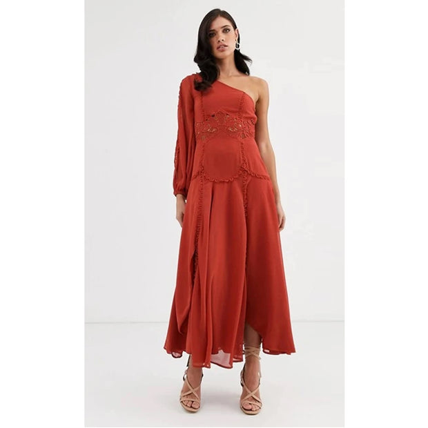 ASOS DESIGN One Shoulder Lace Soft Maxi Dress