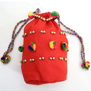 White Chocolate Mini Pouch Storage Cosmetic Bag Drawstring Pom-pom Beaded