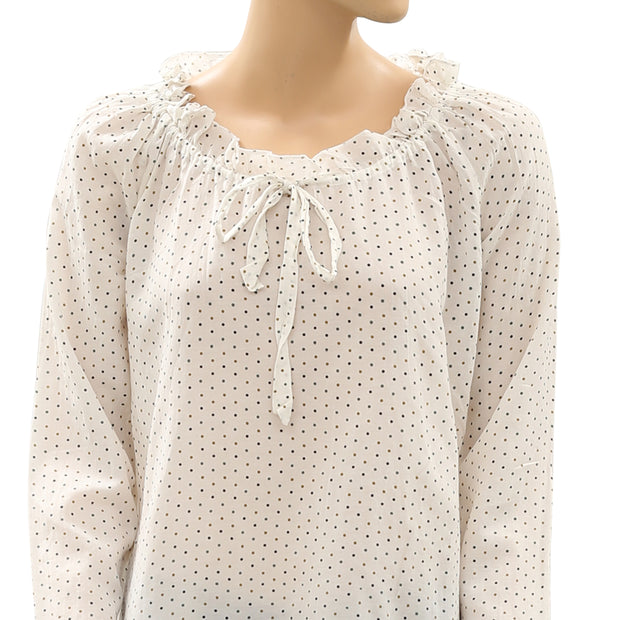 Indi & Cold Polka Dot Printed Ivory Blouse Top S