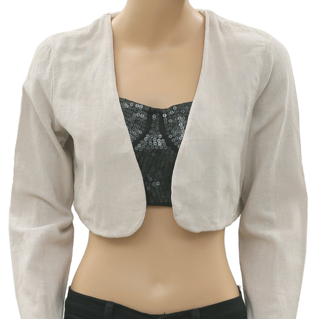 New Free People Long Sleeves Cotton Ivory Shrug Coverup Small S