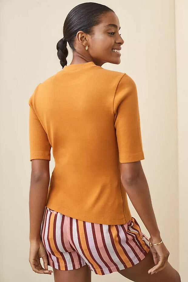 Maeve Anthropologie 小高领罗纹短款衬衫上衣 M