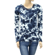 Hitobito Tie Dye Printed Beaded Blue Blouse Top XS