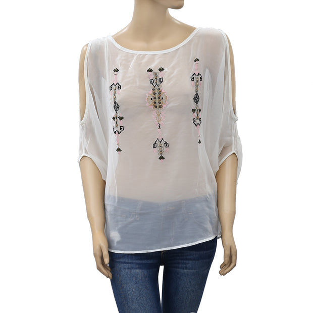 Dex Floral Embroidered Kimono Tunic Top XS