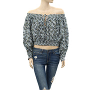 Free People Printed Anything Goes Off the Shoulder Crop Top S