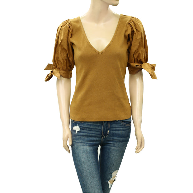 Maeve Anthropologie Puff-Sleeved Blouse Top