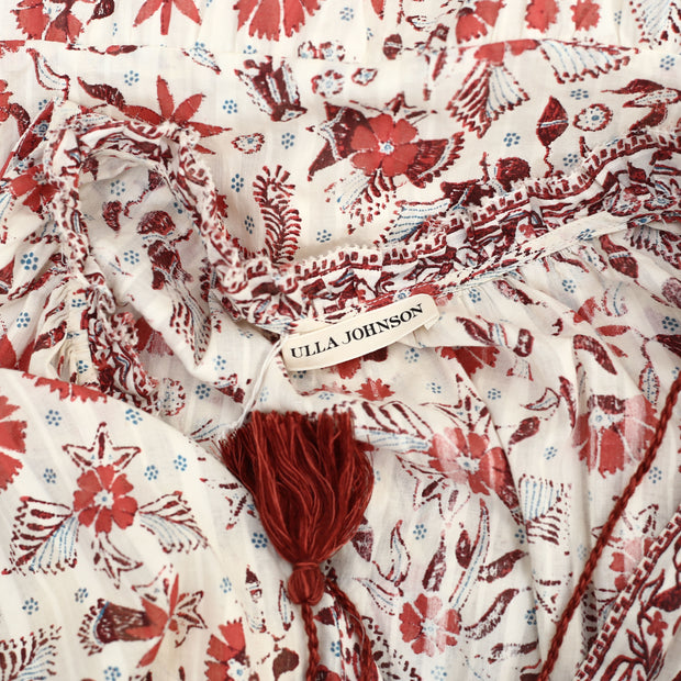 Ulla Johnson Floral Printed Ruffled Tiered Stripe Midi Dress