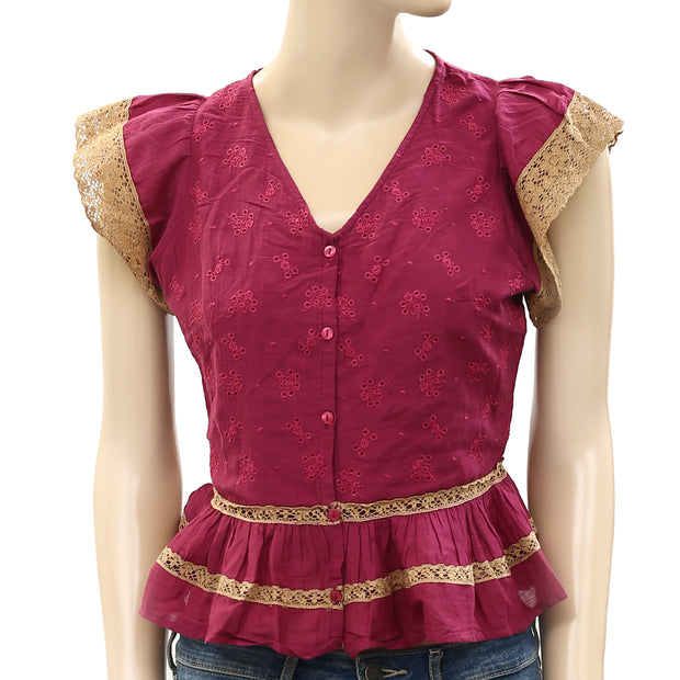 Mes Demoiselles Eyelet Embroidered Blouse Top S-36