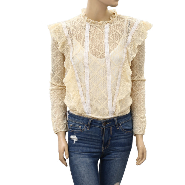 Intimately Free People Goldie Ruffle Lace Bodysuit Top XS