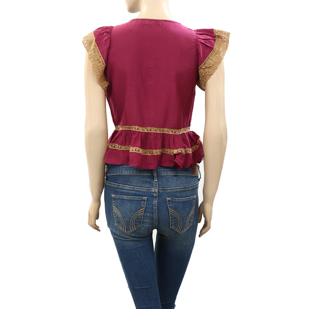 Mes Demoiselles Eyelet Embroidered Blouse Top S-36