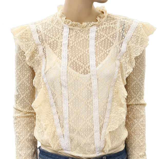 Intimately Free People Goldie Ruffle Lace Bodysuit Top XS